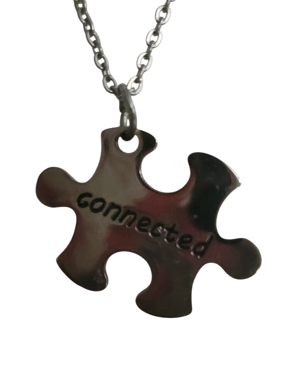 Puzzle Piece Pendant Necklace Connected Silver Tone